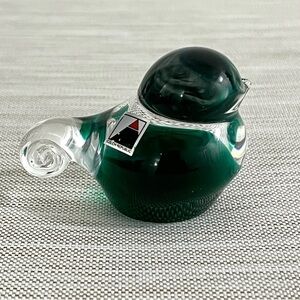 Vintage Czech Republic Green Bird Figure Paperweight Glass Art